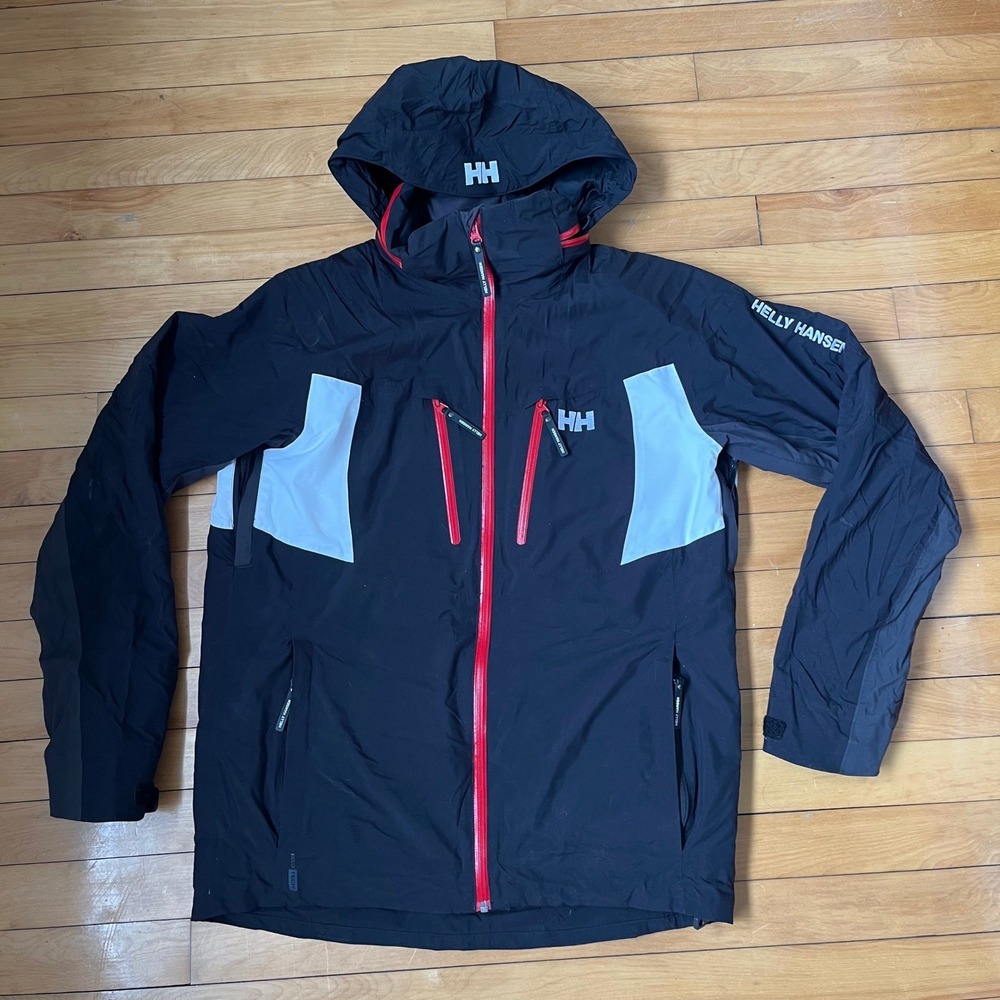 Helly Hansen Helly Tech Jacket Men Large Black Red White Shell Hooded Waterproof
